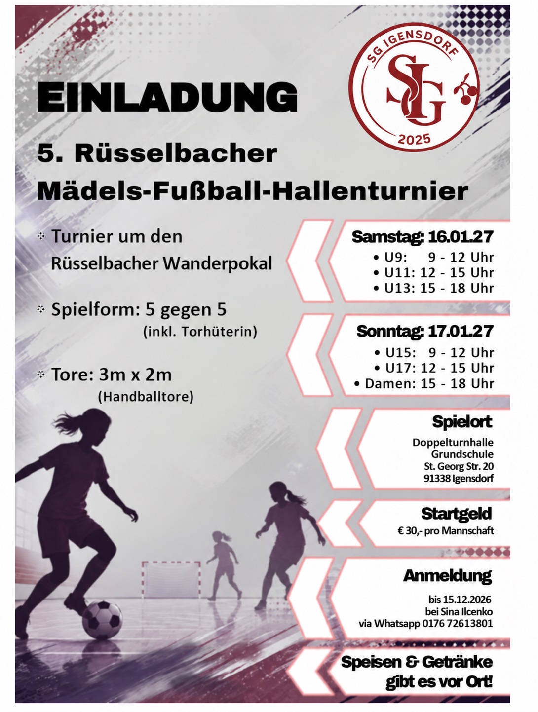 Einladung zum M&auml;dels-Fu&szlig;ball-Hallenturnier 2027 in Igensdorf